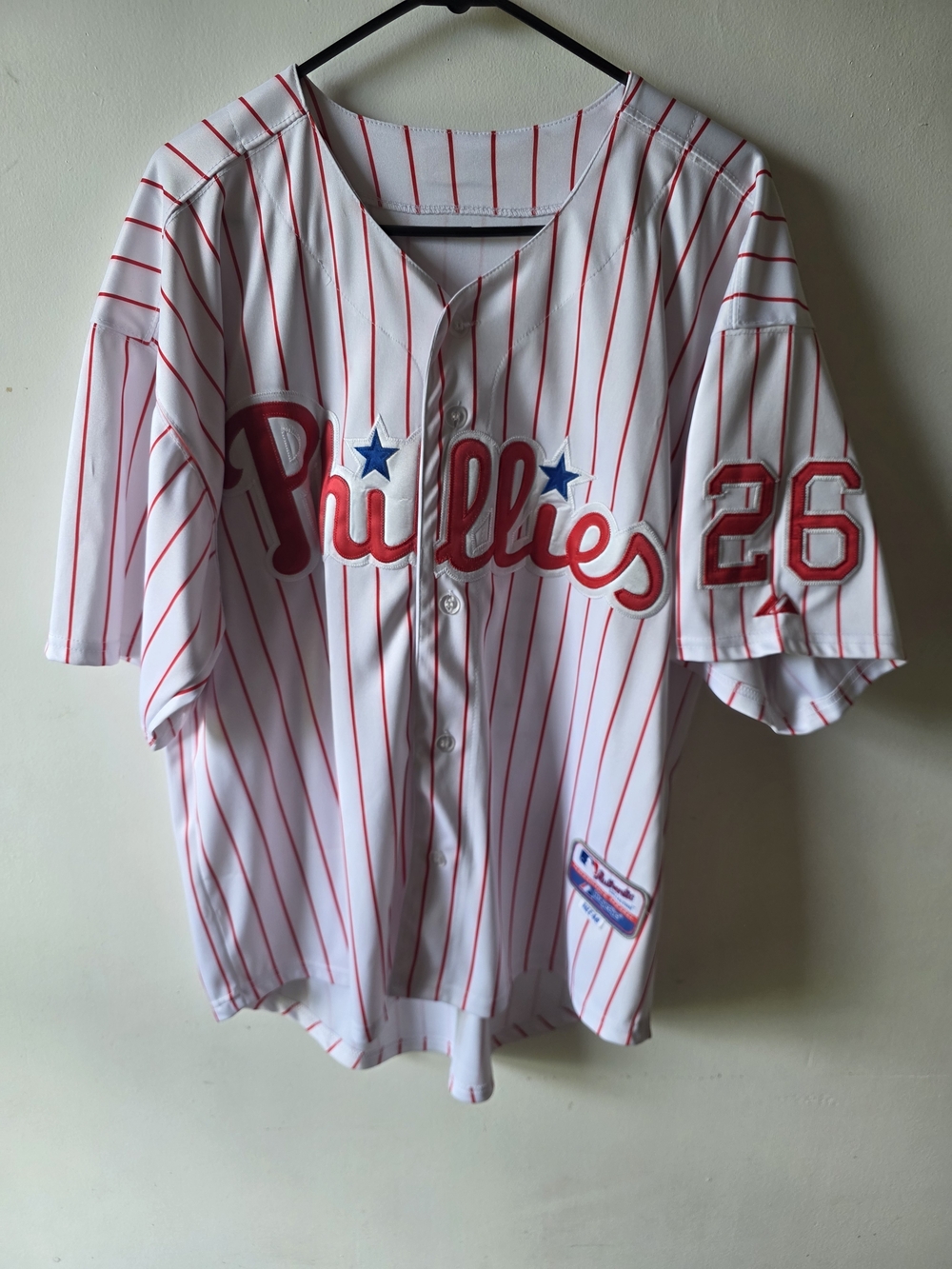Chase Utley 26 Philadelphia Phillies Majestic Authentic Jersey Size 48 Pinstripe